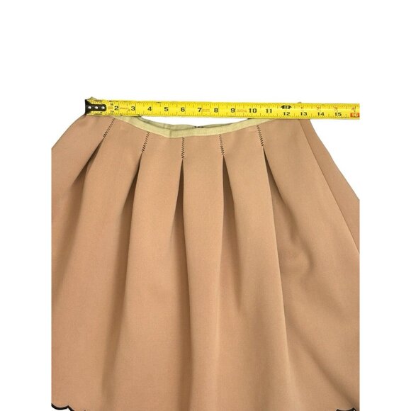 Manoush Neoprene Pleated A-Line Skirt Tan/ Black Scalloped Edges Sz 38 FR (US 6) - Picture 9 of 11
